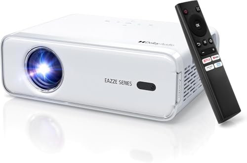 Aurzen EAZZE D1 Proiettore intelligente Supporta 4K con WiFi e Bluetooth, licenza ufficiale Netflix, messa a fuoco automatica e Keystone, audio DoIby, zoom, film 1080P nativo,Bianco