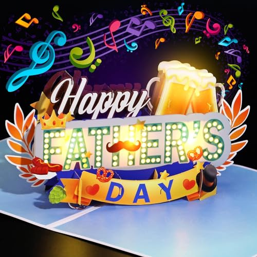 Yinqing Lights & Music Fathers Day Card, 3D Pop Up Father's Day Cards for Husband, Happy Fathers Day Card from Daughter Son (Battery Included)