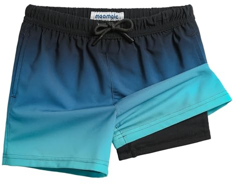 maamgic Pantaloncini da Bagno Ragazzi Bambini a Compressione ad Asciugatura Rapida Corti Boardshorts con Tasche Coulisse Regolabile Spiaggia Sport,Blu e Nero,10-12 Anni