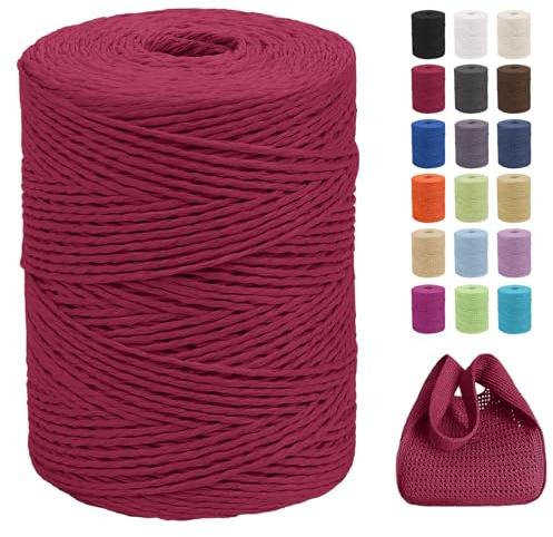 CAMAL Raffia Garn zum Häkeln Von Taschen, 2mm x 300m Geflochten Raffia Papierdraht Weich Bastgarn Bast zum Stricken Tasche, Strandmütze, DIY Handarbeiten (Rot)