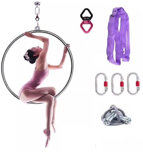 ExoticaBlend Aerial Hoop Ring Single Point Aerial Hoop Set für Erwachsene, Home Fitnessstudio Yoga Ring Lyra Hoop, Akrobatischen Tanz Fitness Gewichtsverlust Kunst Metall Reifen,100cm