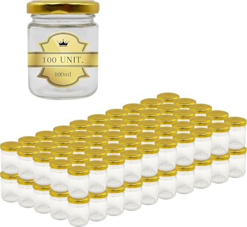 Espirito Rebelde Lot de 100 Pots en Verre Vides avec Couvercle 100 ml - Bocaux pour Confitures, Conserves, Miel, Yaourt- Cadeaux Mariage