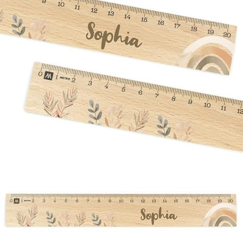 Lineal personalisiert für Kinder 20cm aus Holz - UV-Druck- Lineal mit Namen - Geschenke für die Einschulung und Schulstart - Geschenkideen Schultüte - Schulbedarf Junge/Mädchen - Boho