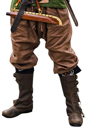 Leonardo Carbone® viking linnebyxor herr wodan – herrbyxor, lätta sommarbyxor män, festivaloutfit, vikingare, medeltida kläder, LARP, cosplay, fritidsbyxor – 100 % linne, BRUN, S