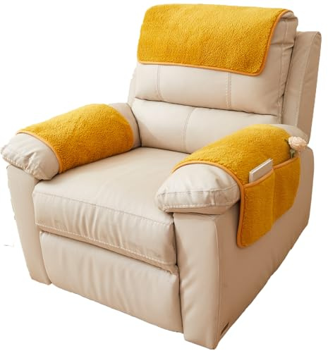 QSZTJJ Sesselschoner mit Taschen Für Relaxsessel Mit Armlehnen, rutschfeste Armlehnenbezüge für Sessel und Sofa – Universell für Relax- und Fernsehsessel (Gelb,2 Sitzer)