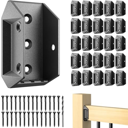 Funerlulu Aluminium 40 Pack Alloy Deck Railing Brackets with 240 Galvanized Screws, Black Railing Connectors for 2x4 (Actually 1.5x3.5) Wood Stair Railing Post to Handrail Connection