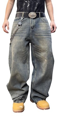 Zewool Jeans Baggy Hip Hop per Uomini,Jeans Skater a Gamba Larga,Pantaloni in Denim a vestibilità Loose,Y2K Streetwear