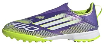 adidas Unisex niños F50 League Laceless Turf Football Boots Kids, Purple Rush/Cloud White/Lucid Lemon, 35 EU