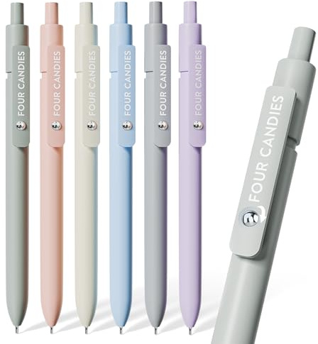 Four Candies Lot de 6 stylos à encre gel de 0,5 mm, à séchage rapide, pointe fine, écriture lisse, stylos uniques, fournitures essentielles pour fille, cadeaux pour femme (Morandi)