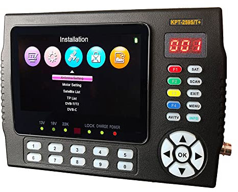 KOROBIE Buscador de satélite, medidor de señal, KPT-259ST+AHD DVB-S2/T2/C Spectrum Satellite Finder Search Star Instrument para Ajustar la Antena parabólica de TV