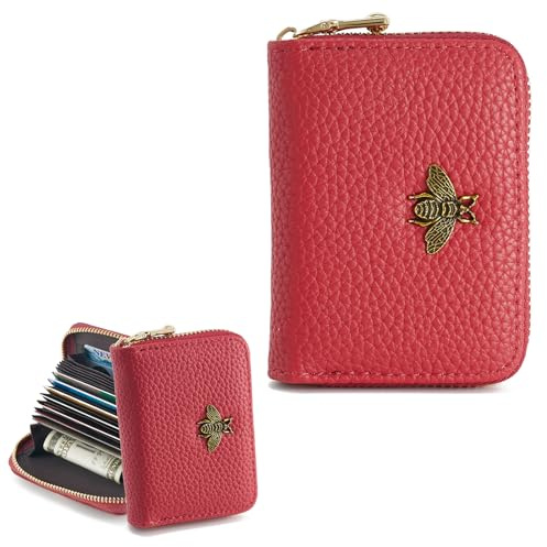 QIUTIMIY Portafoglio Piccolo Sottile Elegante Donna con Zip,Mini Porta Tessere Carte Di Credito,rosso