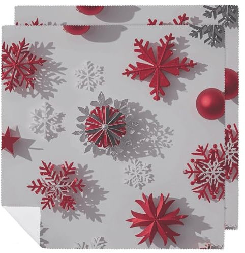 Weihnachtliche rote Schneeflocken, Stoffservietten, waschbar, Dinnerservietten, Baumwollservietten, Party-Servietten, Tischservietten, Stoffservietten, Gästeservietten, 2 Stück