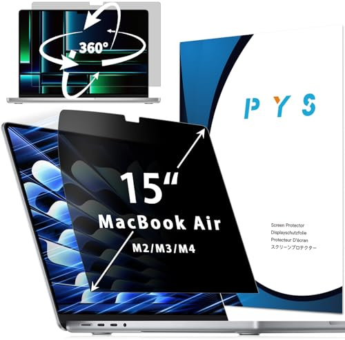PYS 360° Blickschutzfolie für MacBook Air 15 15,3 Zoll M2 M3 M4 M5 | Selbstklebende Sichtschutz Blickschutz Filter Anti-Fingerabdruck Anti-Blaulicht