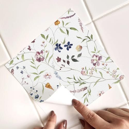 Azulejos Adhesivos Cocina 20x20 Flores y Hojas Vinilos para la Cocina y Baño, Azulejos 3D, Vinilo para Paredes, Pegatina de PVC Moderno Multicolor