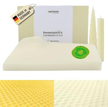 Wachsmann 15 XL Bienenwachsplatten 35 x 20 cm, reines Bienenwachs aus Deutschland, weiß, Wachsplatten für Kerzen selber Machen, DIY Geschenk - Honigkerze