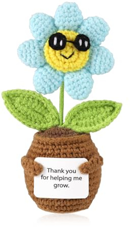 TOYMIS Positive Sonnenblume Gehäkelt, Süße Lustige Gehäkelte Sonnenblume mit Karte Danke DASS du Mir Beim Wachsen Geholfen Hast Emotionaler Plüsch Positive Unterstützung Gestrickte Pflanzen
