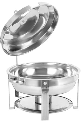 Hot Pot Heizung aus Edelstahl 7,5L Warmhaltebehälter Buffet Chafing Dish Edelstahl Chafing Dish mit Deckel und Brennstoffpastenbehälter, Rund Speisewärmer Warmhaltebehälter für Catering, Buffet und Pa
