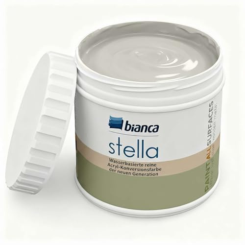 Bianca Stella Universalfarbe Ohne Schleifen - Wasserbasierte Parfümierte Renoiverfarbe für Möbel, Holz, Fliesen, Metall & Kunststoff - Pariser Grau, Glänzend, Kratzfest, Hochdeckend, 500ml