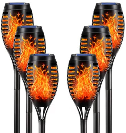 LQWELL® Torcia Solare da Esterno, Confezione da 6, 12 LED, Luce a Fiamma per Vialetto del Giardino, Effetto Fiamma Realistico, IP65 Impermeabile, per Vialetti, Cortili (Confezione da 6)