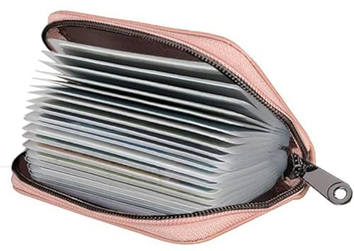 LUFFLOK Kreditkartenetui für Herren und Damen, Premium Kunstleder RFID Karten Portemonnaie, Geldbörse Kartenetui, Ausweis Kartenhüllen, Platz für bis zu 20 Karten (Rosa)