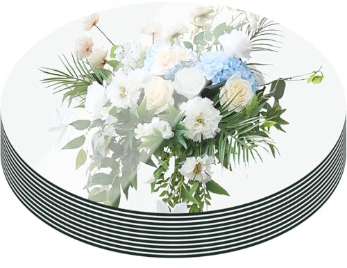 10 Pack Round Mirror Centerpieces for Tables Decorations, 10 Acrylic Circle Mirror Centerpieces Mirror Tray Candle Plate Centerpiece for Wedding Table Centerpieces Decorations Wall Decor