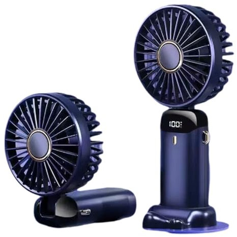 Ventilateur portable rechargeable par USB avec 5 vitesses, mini ventilateur de bureau pliable avec écran LED pour la maison, le bureau, la chambre à coucher, les voyages en plein air (bleu)