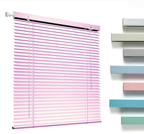 Jalousien Fenster Innen, Alu Jalousie Ohne Bohren, Horizontal Aluminium Jalousie 25mm Lamellen, Anpassbare 70 80 90 100 180 200cm Lamellenvorhang Verdunkelung Jalousette für Büro Badezimmer(Pink)