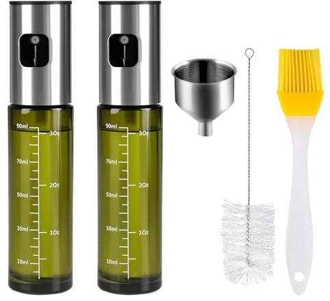 CUESVAP 2 Stück Ölsprüher und Olivnölspender, 100ml Glas Öl Sprühflasche, Lichtdichter Ölspray zum Kochen für Luftfritteuse, Grillen, Salat und BBQ