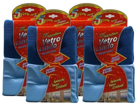 Microfibre per la Pulizia di Specchi, Vetri e Cristalli, Mai Più Aloni, Lava e Sgrassa, Asciuga e Lucida (4 Confezioni)