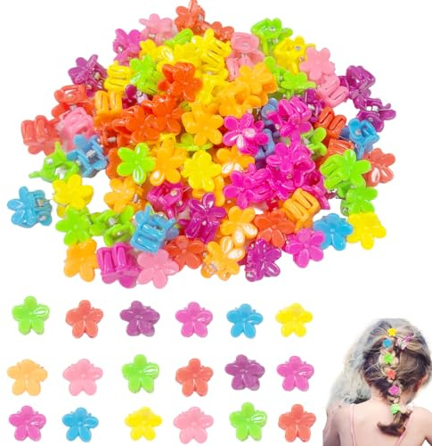 Ruayia 100 Stück Kleine Blumen Haarspangen, Mädchen Kleine Klaue Clip, Kunststoff Blumen Klein Haarklammer, Bunte Niedliche Mehrfarbige Farben für Damen Mädchen Geburtstag Party Hochzeitsfeier