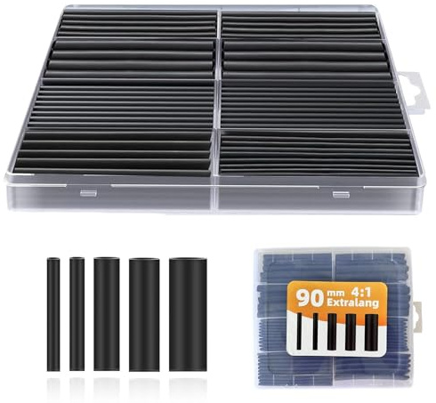 Schrumpfschlauch Set,90mm Extra Lange Schrumpfschläuche mit Kleber | 5 Größen 100 4:1 Wasserdicht Schrumpfschlauch, Heat Shrink Tube Sortiment, Kabelmuffe Set für Elektrische Isolierung