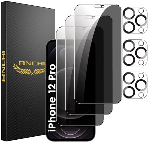 BNCHI 3 Stück für iPhone 12 Pro für Panzerglas Sichtschutz und 3 Stück Kameraschutz, 28° Anti-Spy, Kratzfest, Bläschenfrei 9H Full Screen Displayschutzfolie