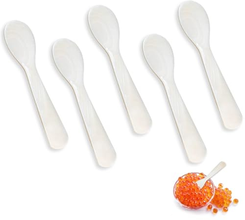 5 Stück Kaviarlöffel,Natürlich Perlmutt Löffel,8.8 cm Muschel Löffels,Klassiker Kaviar Löffel Eierlöffel Perlenlöffels Mutter Des,für Kaviar,Eiscreme,kiwi,Eier,Kaffee,Salz,Zucker,Kuchen,Marmelade
