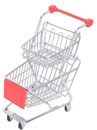 FRCOLOR Moderner Kleiner Eisen Trolley mit Abs für Desktop Aufbewahrung und Snack Servierkorb als Fotorequisite und Bürodekoration in Rot