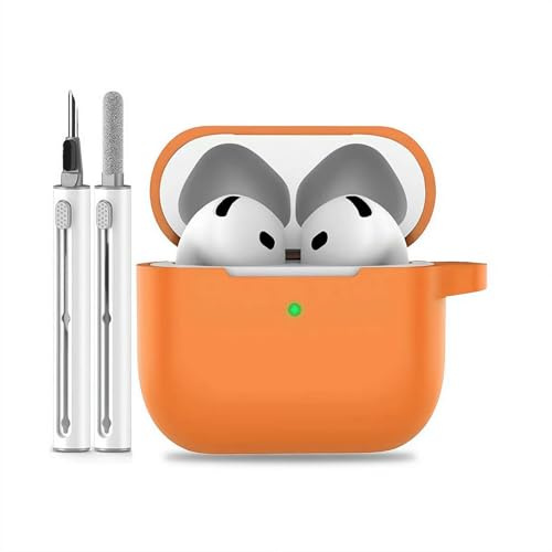 Schutzhülle für AirPods Pro 3 2025 mit Reinigungsset, weiche Silikon-Schutzhüllen für iPod Pro 3. Generation, Zubehör mit Schlüsselanhänger für Damen und Herren, Orange