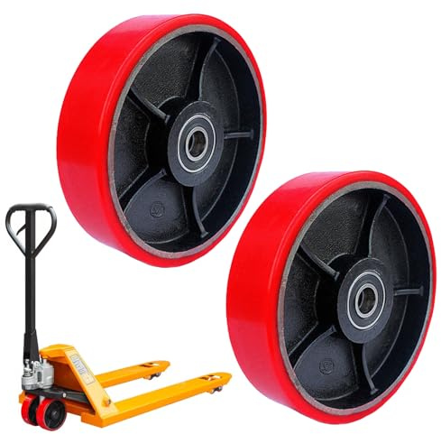 2 Stück Hubwagen Rollen, 180 x 50 mm Laufrollen mit Kugellager, Kugellager Rollen für Ersatzrollen, hubwagenrollen Polyurethan, PU-Rollen für Palettenhubwagen, Achse 20 mm, Max Belastung 500 KG