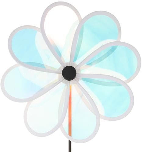 DOITOOL Moulin à Vent Décoratif 8 Pales 25 Cm Transparent Coloré pour Jardin Extérieur Éloigne Oiseaux Réfléchissant Résistant Au Vent Protection Bâtiments Agricoles