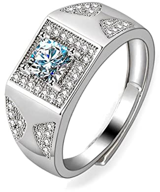 Ayoiow Ringe Weissgold für Herren, Siegelring mit Labordiamant Weißgold Ring Herren, 18K Ring Weissgold Verlobungsring für Freundin