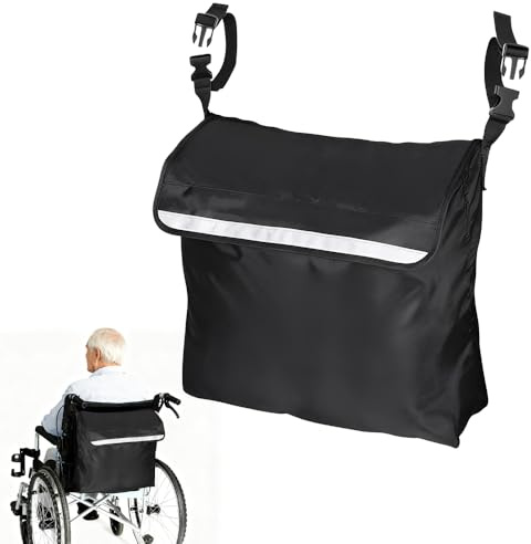 Weciau Bolsa Trasera para Silla de Ruedas, Mochila para Silla de Ruedas con Bandas Reflectantes y Correas Ajustables, Resistente y Práctica, Multifuncional y Segura, Negro
