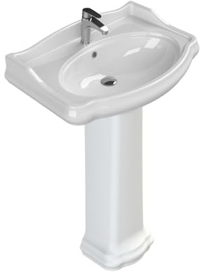 CeraStyle Fregadero de baño de pedestal de cerámica blanca RETRO
