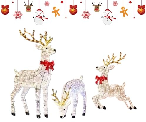 Renne Luminose Da Esterno Per Natale - 3 Pezzi di Illuminazione LED Realistica | Renne Luminose Decorazioni Di Natale | Per Amici Casa Vacanza Terreno Prato Giardino Notte Sentiero Inverno Interno
