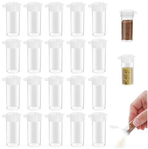 Funngy Barattoli Porta Spezie Set,20 PCS Mini Saliera con Coperchio in Plastica Mini Saliera e Pepiera da Viaggio per Sale Pepe e Spezie Ideale per Campeggio Cucina Tavola Barbecue e Picnic