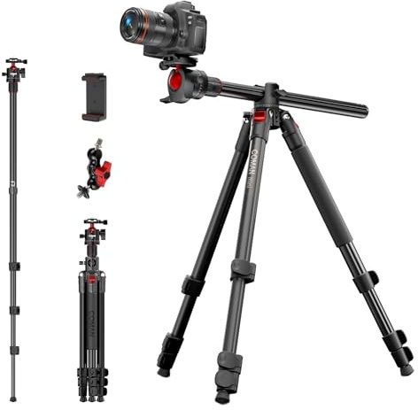 COMAN 181cm Horizontale Kamera Stativ Verfügt Einen 360°-Kugelkopf | Verfügt Eine Arca-Swiss-Schnellwechselplatte Smartphone Klemme Aluminium Fotostativ Maximale Traglast von 15kg