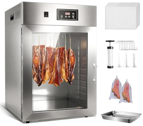 Fablestoryem Séchoir Alimentaire Domestique 800W, Séchoir à Viande Rotatif à 360°, Chambre de Séchage pour Viande, Déshydrateur Alimentaire, Armoire de Séchage, Température de 30 à 90℃, Minuterie 24H