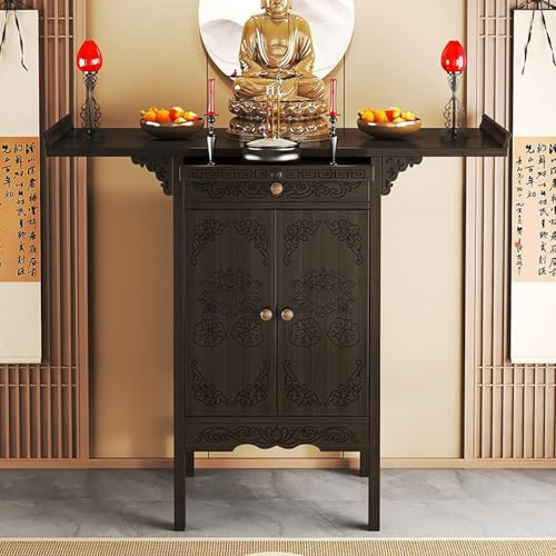 Persönlicher buddhistischer Altartisch, Meditationstisch mit Stauraum, Schrank im chinesischen Stil, Bambus-Schreinsockel, Familiengebetsraum, Zubehör für h Dark Brown 80*40*100cm/31.5*15.7*39.4 inch