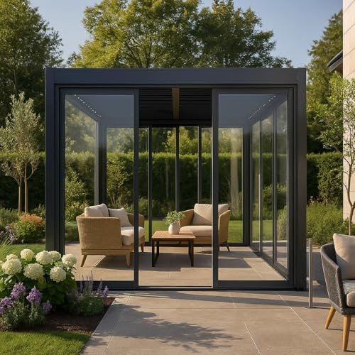 Vetri laterali scorrevoli per pergola Bioclimatica in policarbonato (Antracite/Lato 3 mt)