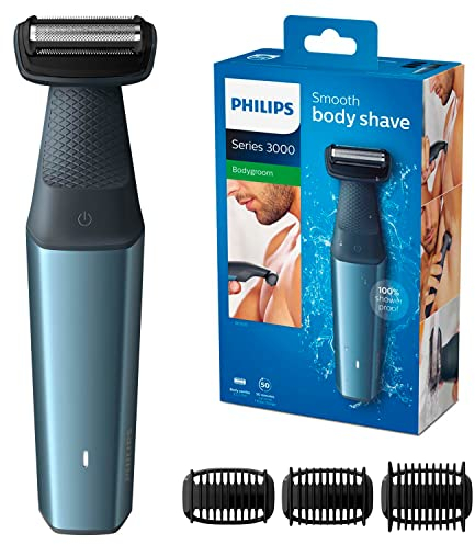 Philips BG3015/15 Bodygroom Series 3000 Rasoio Corpo Wet&Dry, Utilizzabile Sotto la Doccia con 3 Pettini Rifinitori