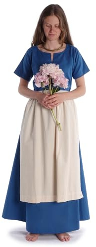 HEMAD Repanse - Delantal medieval simple para mujer - algodón - Talla única - Beige