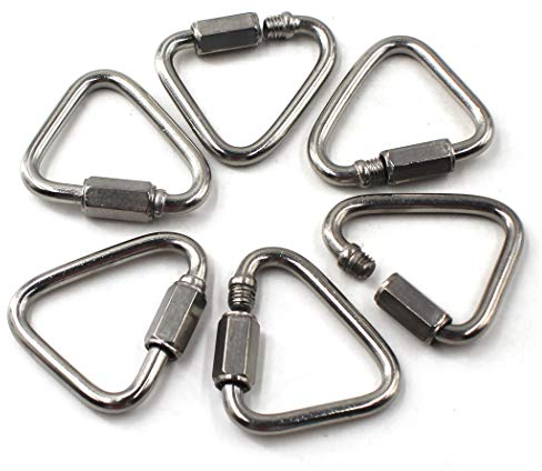 Flomore Lot de 6 mousquetons M6 Delta Quick Link en acier inoxydable 304 triangle Quicklink pour chaîne à vis