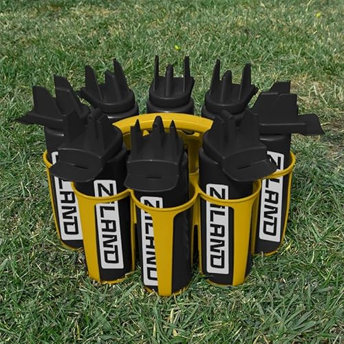 Ziland Hybrid Water Bottle Set • 8 x 1 Litre Easy Squeeze Bottles and 1 x Carrier • Perfect for Sports Teams • Hygienic as there is no mouth contact with the nozzle (Black/Black - Yellow Carrier)